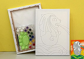 Art supplies / kids birthday party ideas / gift ideas: canvas for painting, printed with Merlion design