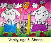 Sheep artwork in water colour by a kid, age 5, from our children art class